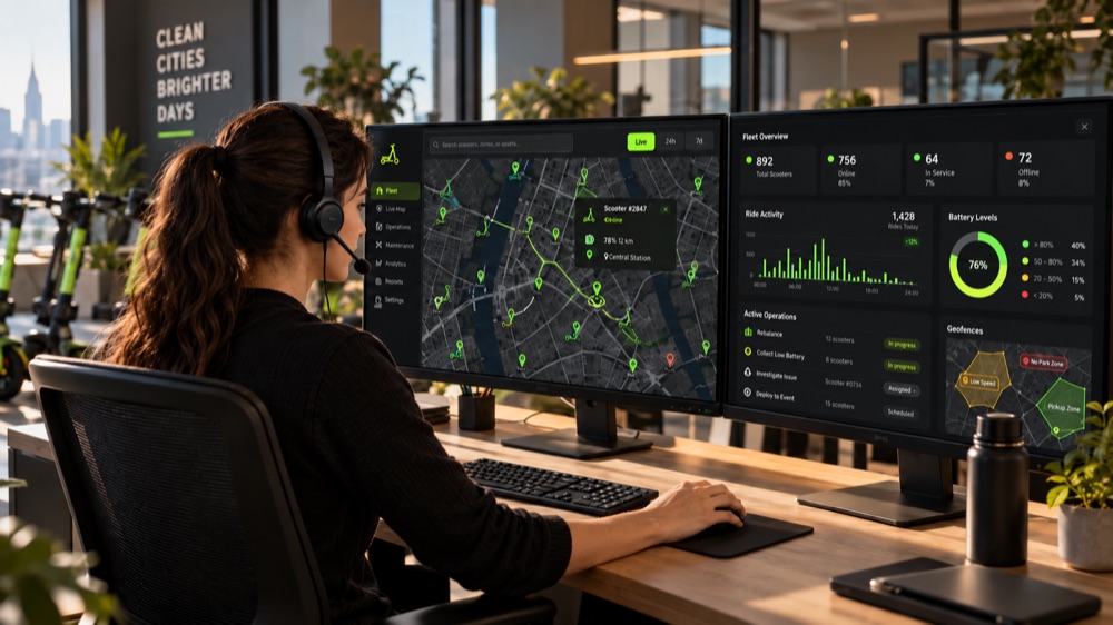 A dispatcher monitors the fleet in FleetIQ CRM