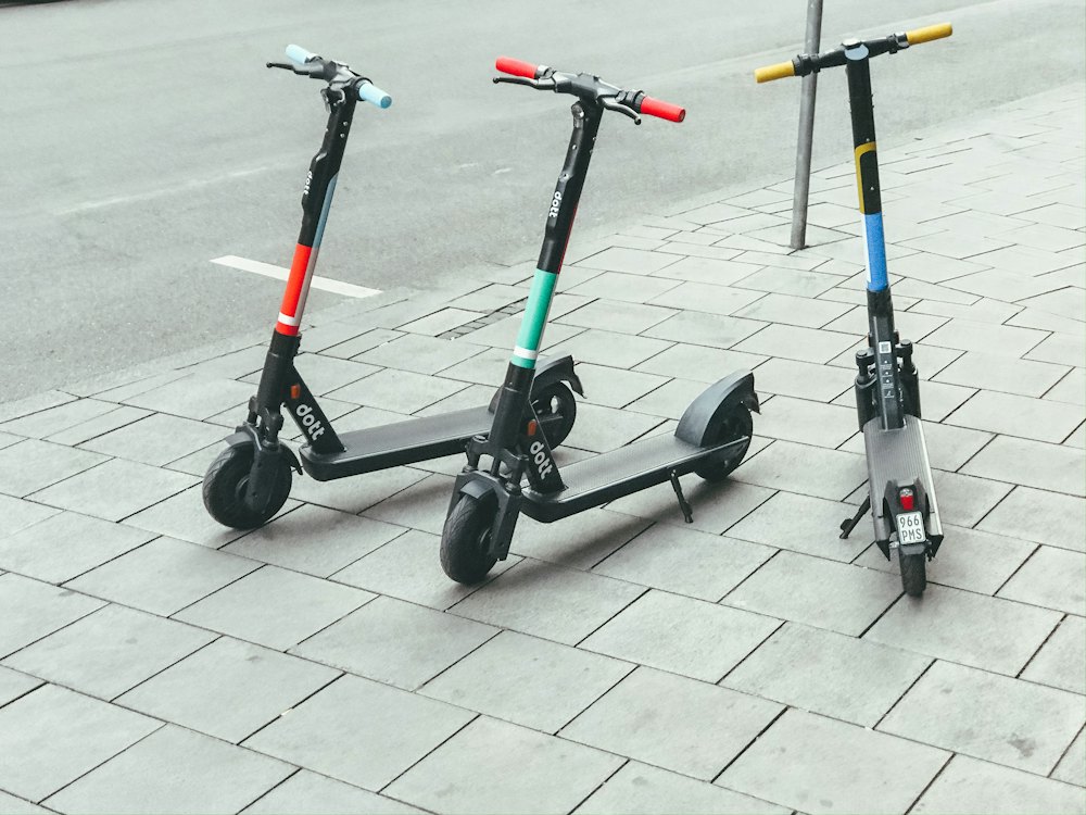 Rental scooters knocked over on the pavement